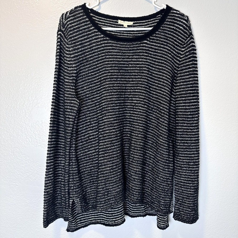 Eileen Fisher Women's Size-L Striped Light Weight Boucle Knit Sweater Black